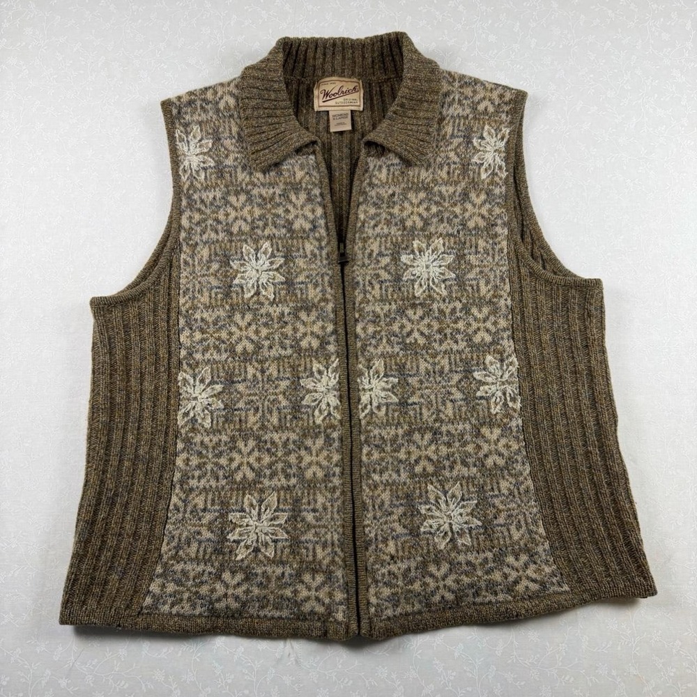Woolrich Women's 100% Wool Snowflake Zip Vest — Women's XL 🤎